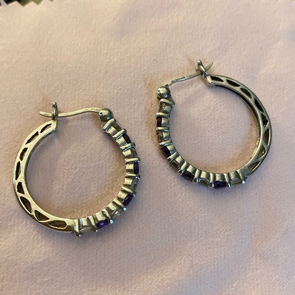 Silver Hoop Earrings W/10 Round
Amethyst & 10 CZ Round Stones - Picture 2 of 5